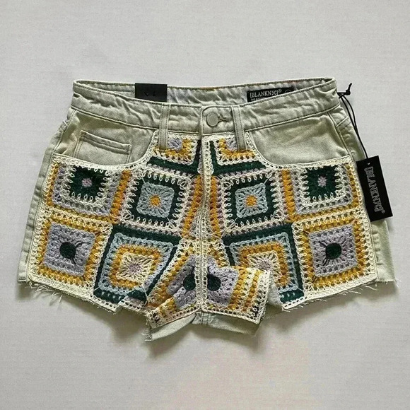 Blank NYC Pants - Blank NYC NEW The Barrow Vintage High-Rise Size 26 Crochet Denim Jean Shorts